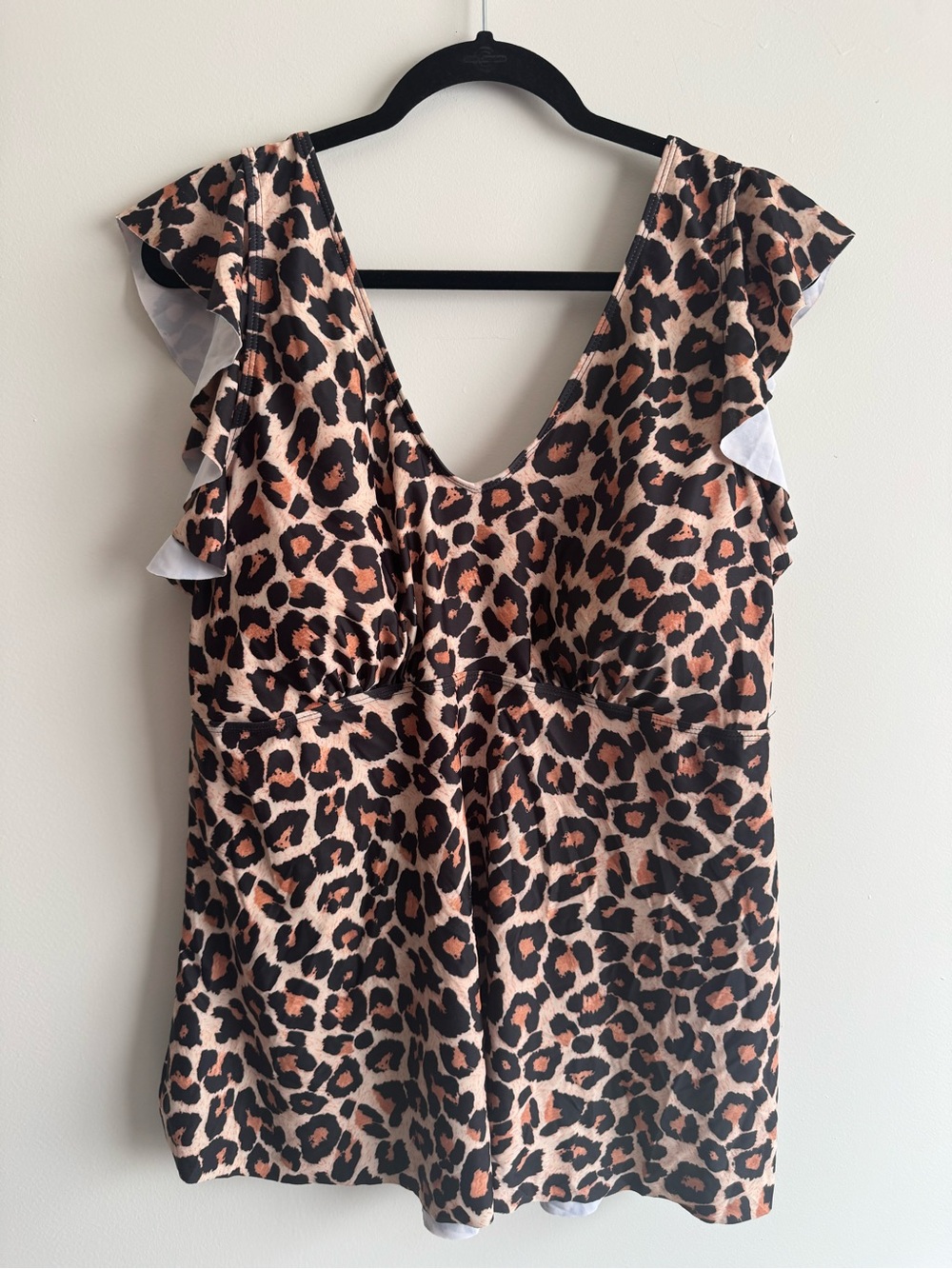 EUC Leopard Swim Top w/ Ruffle Shoulder Straps Tankini Top Size 4X